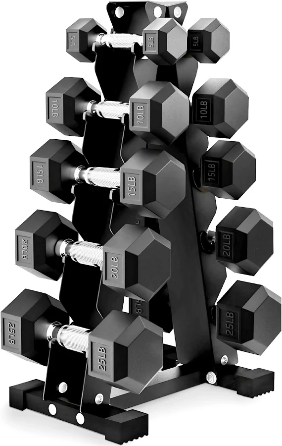 BalanceFrom Dumbbell Set with Stand Rubber Encased Hand Weights