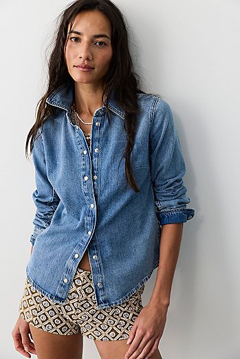 We The Free Benny Slim Denim Button Down Top