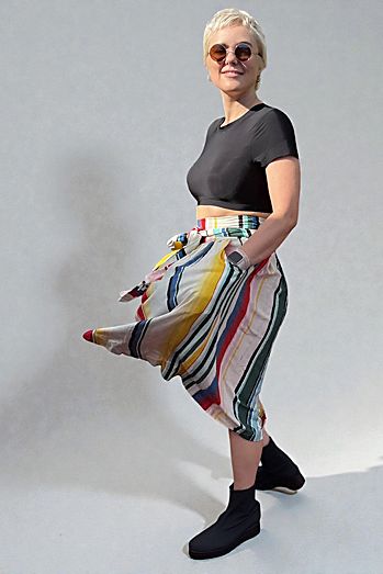 Striped Skirt with Attached Waist Tie Sash Selected by Personal Choice