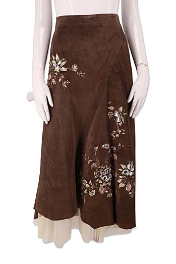 1990s Suede Bouquet Print Skirt With Tulle Hem Selected By Ritual Vintage
