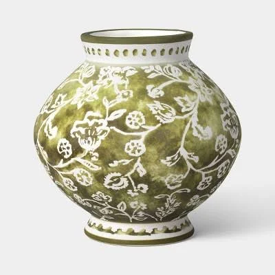 Threshold Short Floral Painted Ceramic Vase