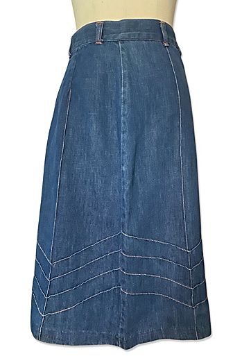 1970s Denim Channel Stitched Midi Skirt Selected By Ritual Vintage