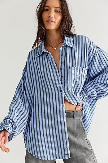 We The Free Off-Duty Double Cloth Striped Button Down