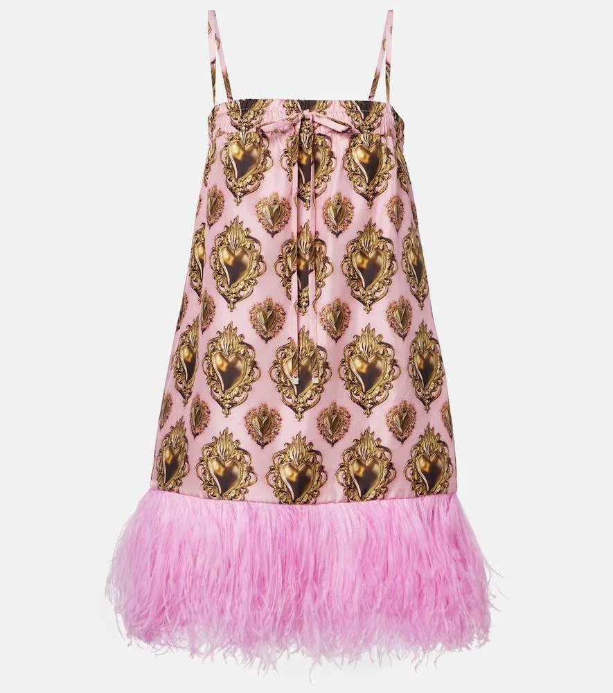 Dolce&Gabbana Feather-trimmed printed silk minidress Women