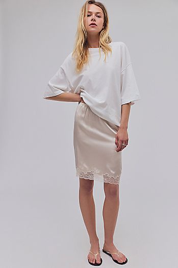 Only Hearts Silk Charmeuse Knee-Length Slip Skirt