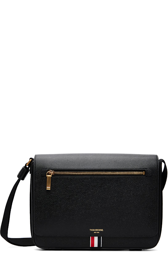 Thom Browne Black Pebble Grain Reporter Bag