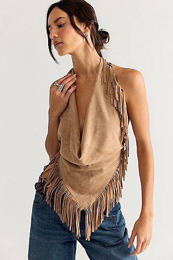 Understated Leather Madi Fringe Halter Top