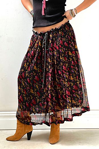 Vintage Midnight Floral Chiffon Skirt Selected by Anna Corinna