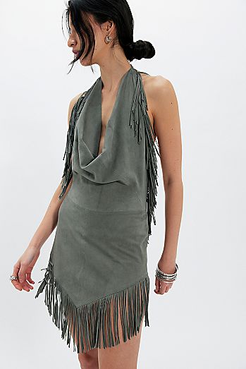 Understated Leather Fringe Mini Dress