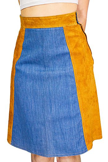 Vintage 70s Alexander's Denim and Suede Skirt Selected by Black Shag Vintage