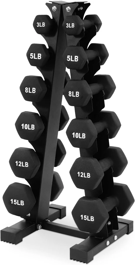 BalanceFrom Fitness 106 Pound Neoprene Coated Dumbbell Set with Stand