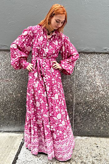 Vintage Block Print Cotton Maxi Dress Selected by Nomad Vintage